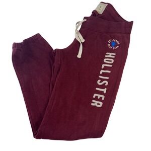 Vintage Y2K Hollister Fleece Sweatpants California Surf Team Joggers Burgundy M